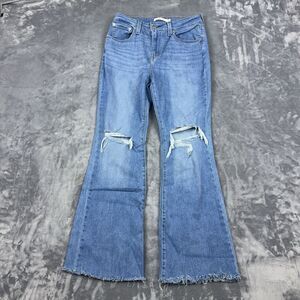 Levis 726 Flare Jeans Womens Sz 28x32 Actual 27x27 High Rise Raw Hem Light Wash